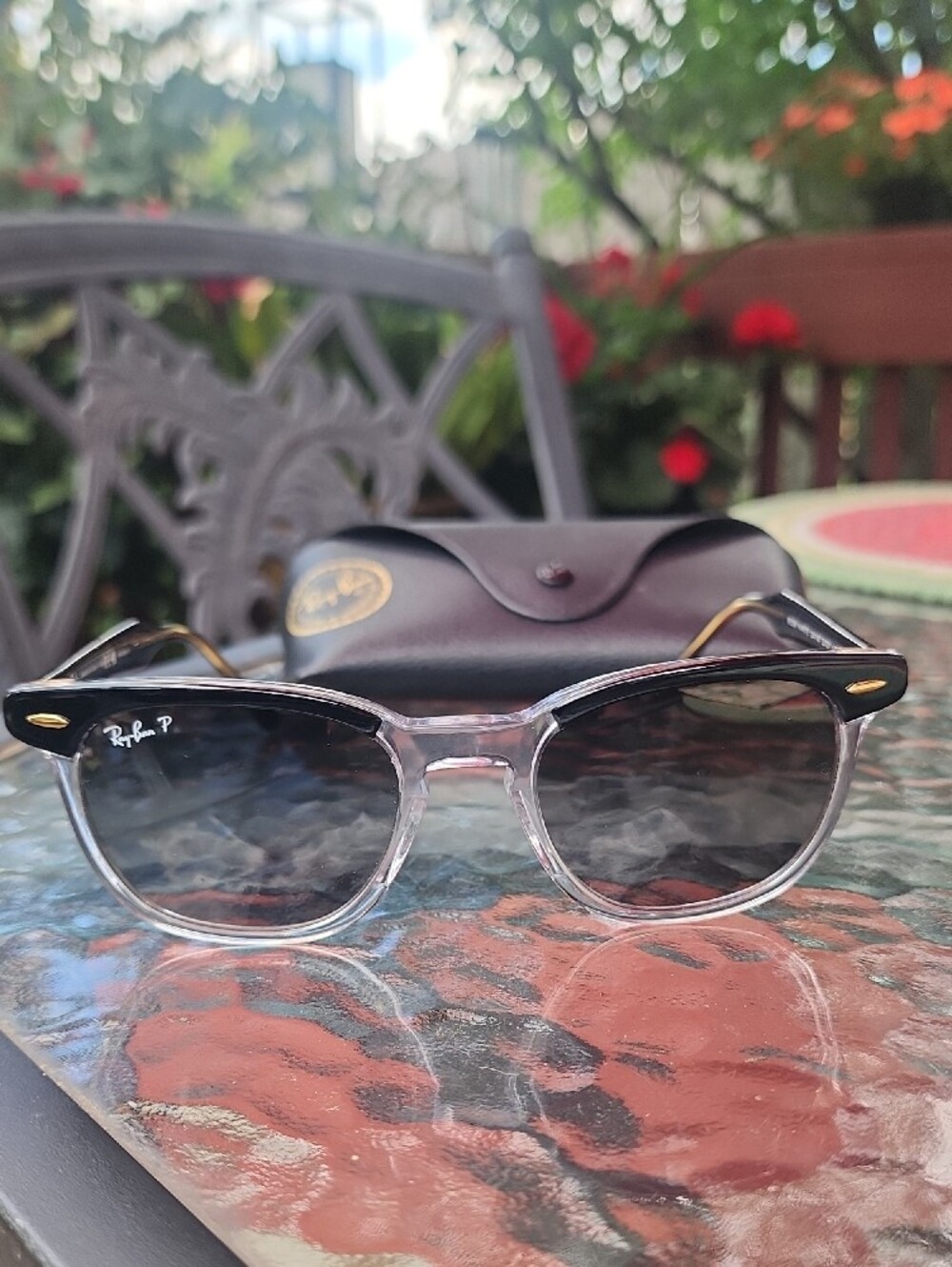 Ray-Ban Two-Tone Hawkeye Sunglasses - Polished Black & Clear, Polarized Lenses - Picture 3 of 15